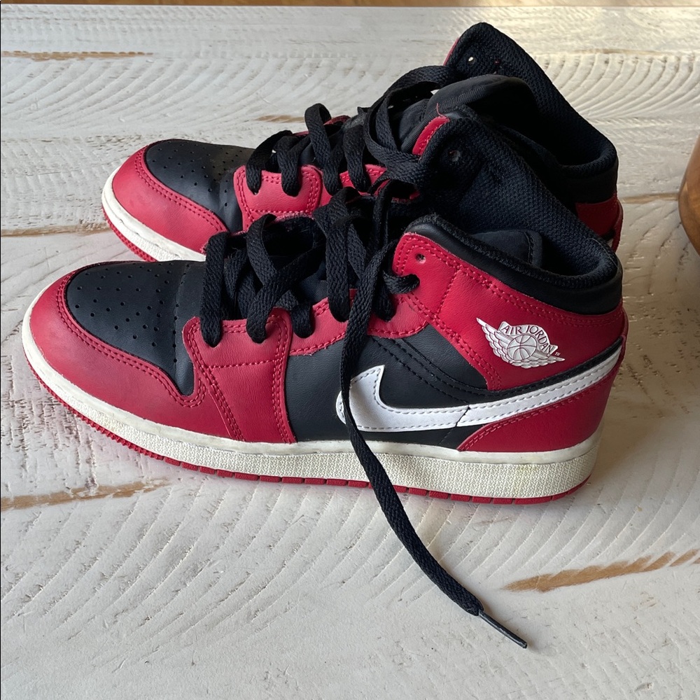 Kids Air Jordan 1 Mid Red and Black Sneakers
